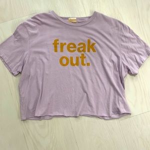 MOTHER Purple The Slouch Cutoff Short Sleeve Tee Shirt “Freak Out” Crop